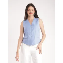 Fablestreet Blue Linen Relaxed Fit Waistcoat-picture-22