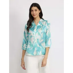 Fablestreet Blue Satin Regular Fit Printed Top-picture-24