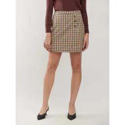 Fablestreet Brown Cotton Checks Skirt-picture-20