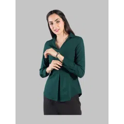 FableStreet Dark Green Shirt Collar Top-picture-48
