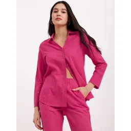 Fablestreet Fuchsia Linen Relaxed Fit Shirt-picture-23