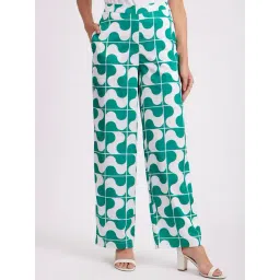 Fablestreet Green & White Printed Mid Rise Trousers-picture-20