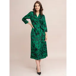 FableStreet Green Floral Satin Midi Dress-picture-12