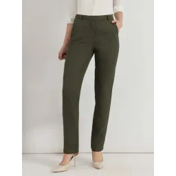 Fablestreet Green Linen Regular Fit Trousers-picture-13