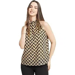 fablestreet Halter Neck Geometric Top - Beige and Black-picture-37