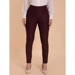 Fablestreet Maroon Striped Straight Fit Mid Rise Pants-picture-30