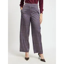 Fablestreet Navy & Maroon Polyester Printed Relaxed Fit High Rise Trousers-picture-38