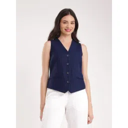 Fablestreet Navy Linen Relaxed Fit Waistcoat-picture-11