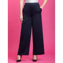 Fablestreet Navy Regular Fit Wide Legged Trousers-picture-18