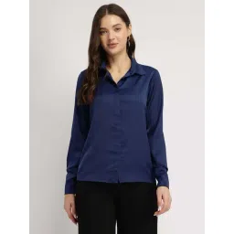 Fablestreet Navy Satin Regular Fit Shirt-picture-28