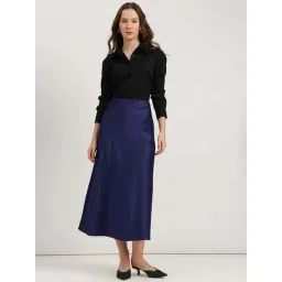 Fablestreet Navy Satin Regular Fit Skirt-picture-29