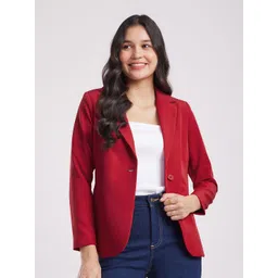 FableStreet Notched Lapel Single Breasted Cheery Red Blazer-picture-10
