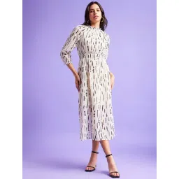 Fablestreet Off-White Printed A-Line Dress-image-13