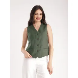 Fablestreet Olive Linen Relaxed Fit Waistcoat-picture-42