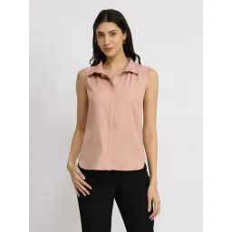 Fablestreet Pink Polyester Solid Sleeveless Shirt-picture-25