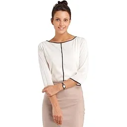 fablestreet Polyester Women's Boat Neck Regular Fit Stylish Top - White-picture-12