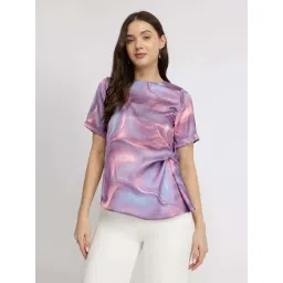 Fablestreet Purple Satin Regular Fit Printed Top-picture-21