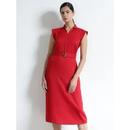 Fablestreet Red Polyester Solid Shift Dress-picture-20