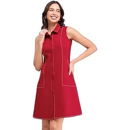 fablestreet Solid A-line Dress - Red-picture-56