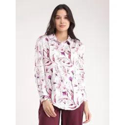 Fablestreet White & Purple Floral Print Shirt-picture-36