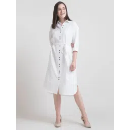 FableStreet White Regular Fit Shirt Dress-image-47