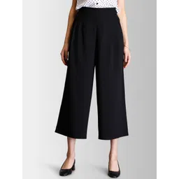 FableStreet Women Black Flared Solid Parallel Trousers-picture-37