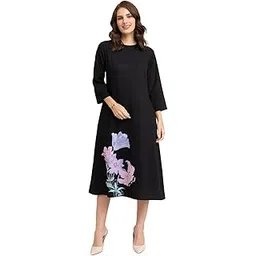 fablestreet Women Black Floral Formal A-Line Midi Dress-picture-46