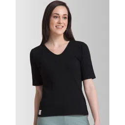 FableStreet Women Black LivIn Solid V-Neck T-shirt-picture-36