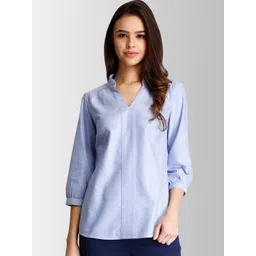 FableStreet Women Blue Solid Pure Cotton Top-picture-16