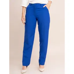 FableStreet Women Blue Straight Fit Trousers-picture-32