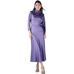 fablestreet Women Co-Ord Set | Elegant Cowl Neck Top with 3/4 Sleeves & High Rise Midi Skirt | Smooth Satin Fabric | Evening & Formal Wear-picture-48