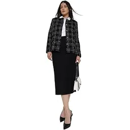 fablestreet Women Jacket | Regular Fit Round Neck Checkered Design | Bouclé Textured Fabric & Button-Front Style For Office & Workwear-picture-23