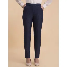 FableStreet Women LivIn Striped Relaxed Bootcut Mid-Rise Formal Trousers-picture-11