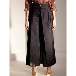 FableStreet Women Mid-Rise Plain Tailored Pleated Trousers-picture-35