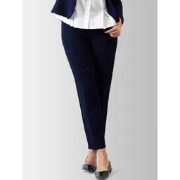 FableStreet Women Navy Blue Regular Fit Solid Regular Trousers-picture-30