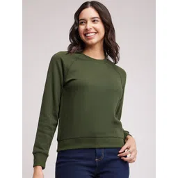 FableStreet Women Olive Green Solid Cotton Sweatshirt-picture-17