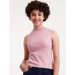 FableStreet Women Pink Pure Cotton Sleeveless Rib T-shirt-picture-11