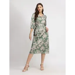 FableStreet Women Satin Floral Printed Cowl Neck A-Line Midi Dress-picture-14