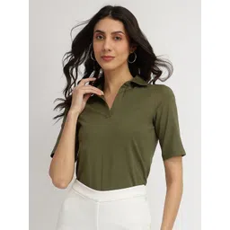 FableStreet Women Solid Polo Collar Cotton T-shirt-picture-18