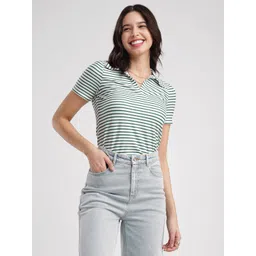FableStreet Women Striped V-Neck Pure Cotton Cut Outs T-shirt-picture-17