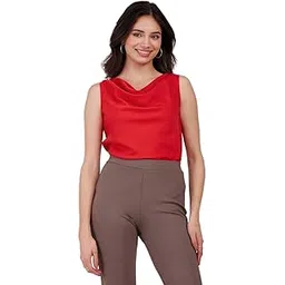 fablestreet Women Top | Cowl Neck Sleeveless Design with Shiny Satin Finish | Lustrous Metallic Fabric for Evening Gatherings & Formal Occasions-picture-47