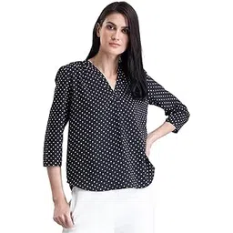 fablestreet Women's Polyester Printed 3/4thsleeve Regular Fit Top (TP483BKWH)-picture-24