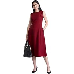 fablestreet Women's Polyester Stylised Neck A Line Midi Dress-picture-17
