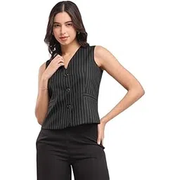 fablestreet Woven Stripes Waistcoat - Black and White-picture-45