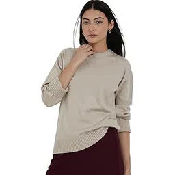 Women Pullover Sweater | Loose Fit Round Neck Solid Design | Soft Acrylic Fabric & Ribbed Hemline for Autumn-Winter Casual & Everyday Wear-image-0