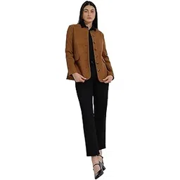 Women's Tailored Jacket | Regular Fit Round Neck Button-Front Solid Design | Wrinkle-Resistant Polyester For Business Casual & Office Wear-image-5