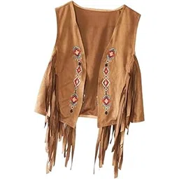 FABLOFT 70S Hippie Suede Fringe Jacket Home Cowgirl Western Outfit Women Fringe Vest Brown-picture-32