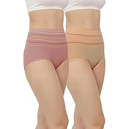 fabluk Pack of 2 Striped High Waist Cotton Tummy Tucker Panty - 95% Cotton, 5% Spandex, Comfort Fit, Breathable, Stretchable, Full Coverage, Slimming Shapewear-picture-51