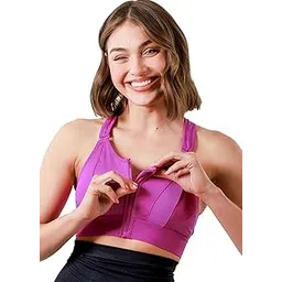 fabluk Women Polyester Spandex High Impact Front Zip Sports Bra Fitness Criss Cross Back Crop Tops Tank Gym Yoga Workout, Size: M-5XL-picture-50