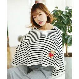 Fabme Cotton Knit Striped & Teddy Patch Embroidered Maternity Poncho - White-picture-11